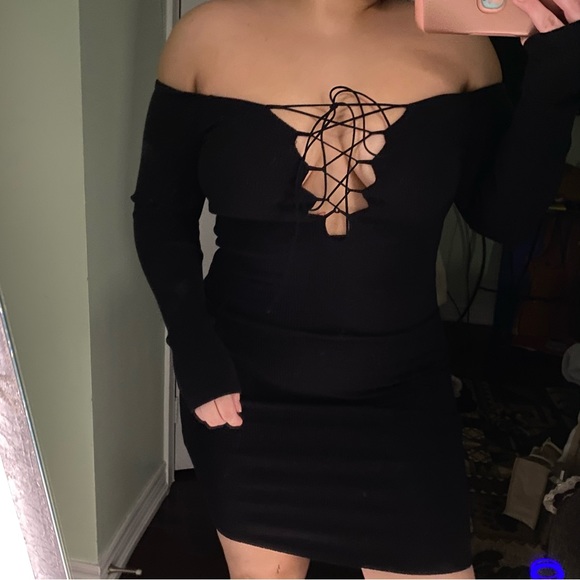 m boutique bodycon black tie up dress !!! - Picture 1 of 5